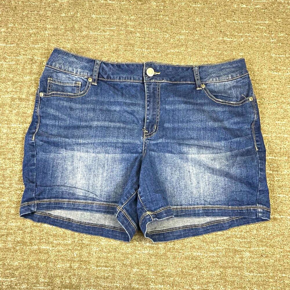 Women’s Plus Size 18W Blue Denim Cut Off Shorts Stretch 5 Pocket 4in Inseam